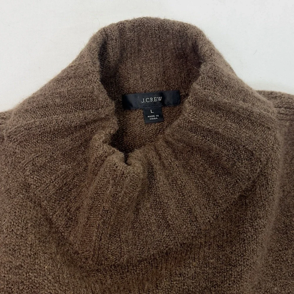 J.Crew Sweater Brown Mock Neck Merino Alpaca Knit Cozy Pullover Women's L